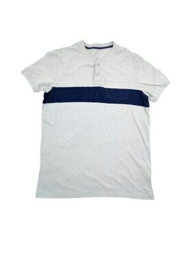 Gap Men’s Henley T-Shirt Gray Blue Stripe Pocket Size Medium